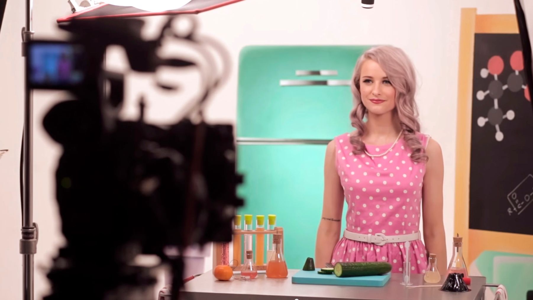Infomercial for Benefit Cosmetics featuring YouTube blogger Victoria Magrath. Dress by Lindy Bop.